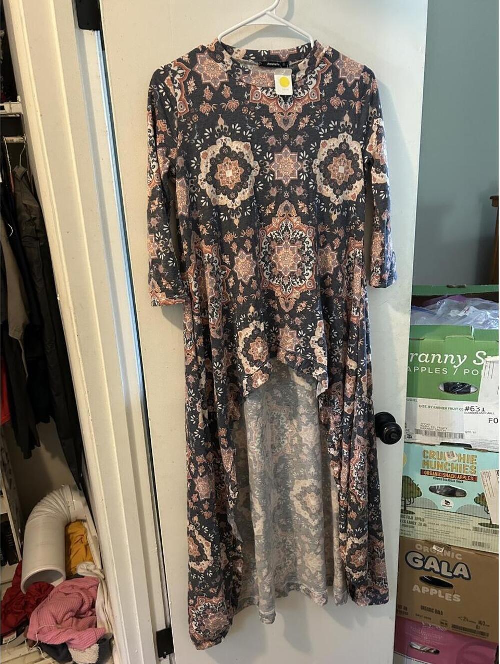 NWT Annabelle black and brown floral high-low dress with lace overlay, size S